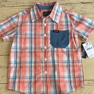 NWT Buffalo David Bitton Coral Plaid Short-Sleeve Button-Up with Blue Pocket, 4